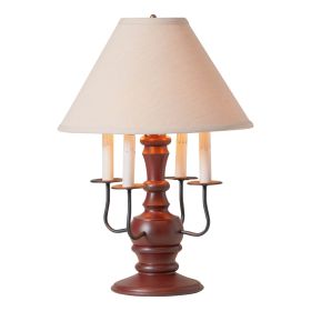 Cedar Creek Wood Table Lamp in Rustic Red with Fabric Linen Shade
