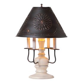 Cedar Creek Wood Table Lamp in Rustic White with Smokey Black Metal Shade