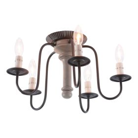 5-Light Berkshire Semi-Flush Mount Wood Ceiling Light in Earl Gray