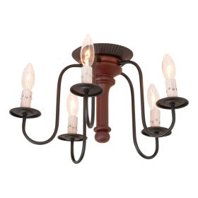 5-Light Berkshire Semi-Flush Mount Wood Ceiling Light in Rustic Red