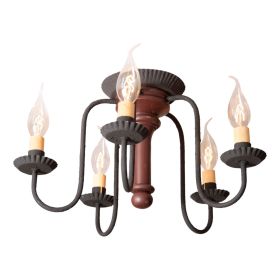 5-Light Berkshire Semi-Flush Mount Wood Ceiling Light in Sturbridge Red