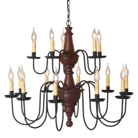 15-Arm Harrison Two Tier Wood Chandelier in Plantation Red