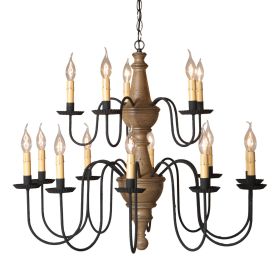 15-Arm Harrison Two Tier Wood Chandelier in Pearwood