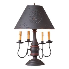 Jamestown Wood Table Lamp in Hartford Black over Red with Textured Metal Shade