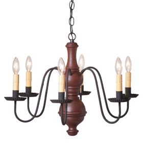 6-Arm Medium Chesterfield Wood Chandelier in Americana Red