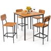 5-Piece Industrial Dining Table Set with Counter Height Table and 4 Bar Stools-Walnut