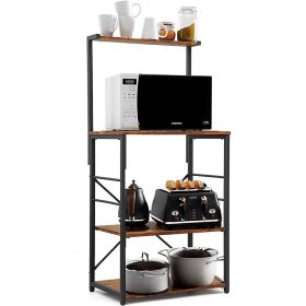 Black Metal 4-Shelf Rustic Brown Wood Kitchen Baker's Rack Microwave Stand