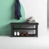 Black Wooden 2-Shelf Shoe Rack Storage Bench for Entryway or Closet