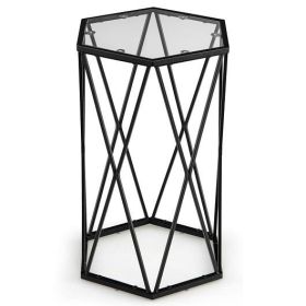 Hexagonal Accent End Table with Tempered Glass Top and Metal Frame