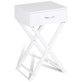 Design Sofa Side Table with X-Shape Drawer for Living Room Bedroom-White