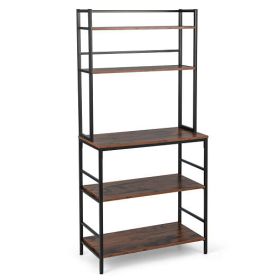 5-Tier Kitchen Bakers Rack with Hutch and Open Shelves-Rustic Brown
