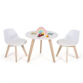 Modern Kids Activity Play Table and 2 Chairs Set with Beech Leg Cushion-White