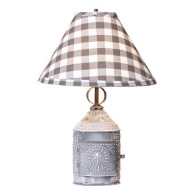 Paul Revere Lamp in Weathered Zinc with Gray Check Shade