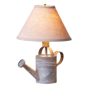 Watering Can Lamp in Weathered Zinc with Ivory Linen Shade