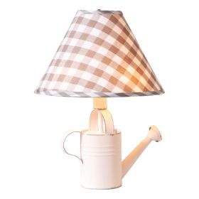 Watering Can Lamp in Rustic White with Gray Check Shade