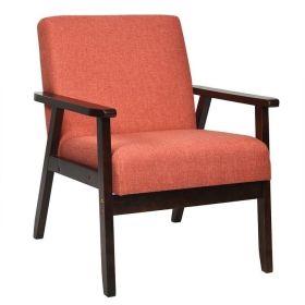 Retro Modern Classic Orange Linen Wide Accent Chair with Espresso Wood Frame