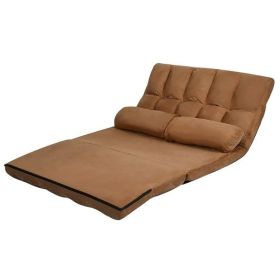 Faux Suede 5 Tilt Foldable Floor Sofa Bed with Detachable Cloth Cover in Brown