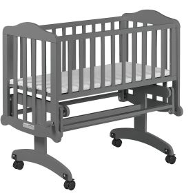 Grey Rock A Bye Baby Glider Cradle with Locking Casters and Crib Mattress