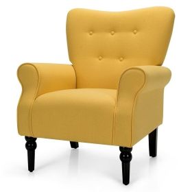 Yellow Retro Tufted Polyester Accent Chair with Stylish Espresso Wood Legs