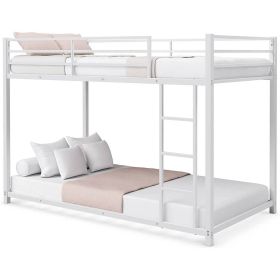 Twin over Twin Low Profile Modern Bunk Bed Frame in White Metal Finish