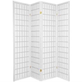 4-Panel Room Divider Oriental Shoji Privacy Screen in White