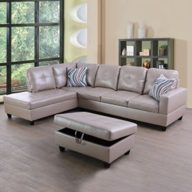 Latte Color Semi PU Synthetic Leather 3-Piece Couch Living Room Sofa Set - Latte Color