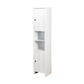 Bathroom Floor Storage Cabinet with 2 Doors Living Room Wooden Cabinet with 6 Shelves 15.75 x 11.81 x 66.93 inch - White