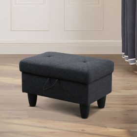 Black Grey Flannel Living Room Sofa Set Ottoman - Black