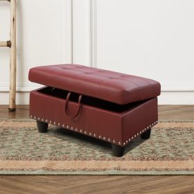 Red Faux Leather Synthetic Leather Storage Ottoman - Red