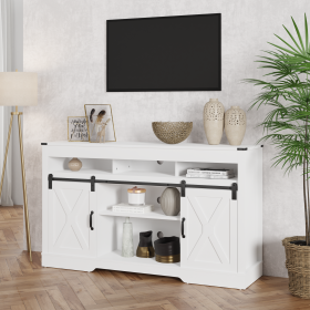 58" Farmhouse Double-Door Three-Layer TV Cabinet in White - as Pic