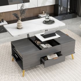 Modern Lift Top Coffee Table Multi Functional Table with Drawers in Gray & White - as Pic