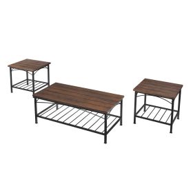 3 in 1 Coffee Table, Living Room Table with Open Storage, Coffee Table Set of 3 for Home, Office, Rustic Brown - as Pic