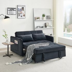 55.5" Twins Pull Out Sofa Bed Black Velvet - as Pic