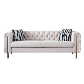 Modern Living Room Sofa Linen Square Arm Sofa, 84.25" W Couch, Beige - as Pic