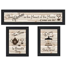 "Kitchen Friendship Collection III" 3-Piece Vignette By Artisan Trendy Decor, Ready to Hang Framed Print, Black Frame - as Pic