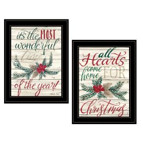 "All Hearts Come Home for Christmas" 2-Piece Vignette by Artisan Cindy Jacobs, Ready to Hang Framed Print, Black Frame - as Pic