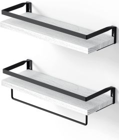 Floating bathroom shelf with towel rail; bathroom/living/kitchen/bedroom wall shelf set of 2; light brown; dark brown; black. - White