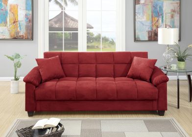 Contemporary Living Room Adjustable Sofa Red Color Microfiber Plush Storage Couch 1pc Futon Sofa w Pillows - as Pic