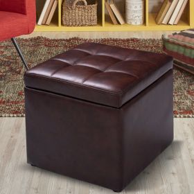16 Inch Ottoman Pouffe Storage Box Lounge Seat Footstools - brown