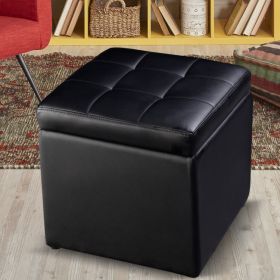 16 Inch Ottoman Pouffe Storage Box Lounge Seat Footstools - black