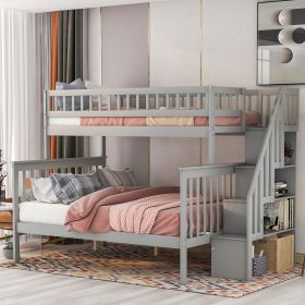 Twin over Full Stairway Bunk Bed with Storage - Gray