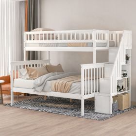 Twin over Full Stairway Bunk Bed with Storage - White