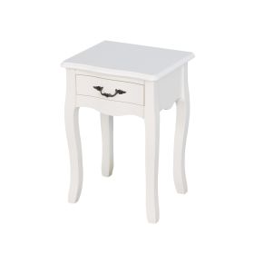 Nightstand  Drawer & Shelf;  Accent Sofa Side Table Curved Legs for Living Room;  Bedroom White - as pic