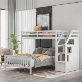 Twin over Full Loft Bed with Staircase,Gray - White