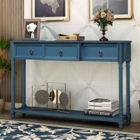 Console Table Sofa Table with Drawers for Entryway with Projecting Drawers and Long Shelf - Antique Navy