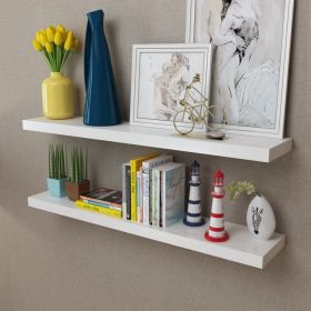 2 White MDF Floating Wall Display Shelves Book/DVD Storage - White