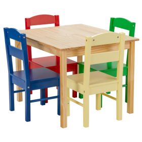 Kids 5 Pieces Table and Chair Set Wooden Children Activity Playroom Furniture Gift - Multicolor