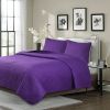 3 Piece Oversized Ultrasonic Embossed Bedspread Set with Coin Medallion Pattern - Purple - King