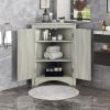 Triangle Bathroom Storage Cabinet with Adjustable Shelves, Freestanding Floor Cabinet for Home Kitchen - Oak