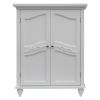 Bathroom Linen Storage Floor Cabinet with 2-Doors in White Wood Finish